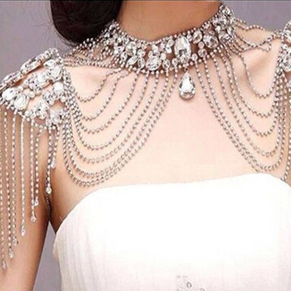 Rhinestone Crystal Shoulder Necklace Bride Wedding Accessories Body Jewelry - Picture 2 of 6